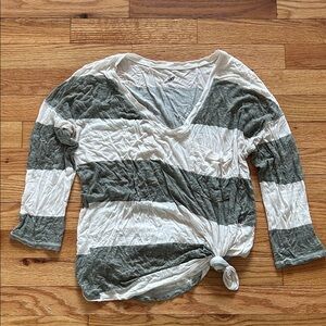 Striped V-Neck Knot Front Top